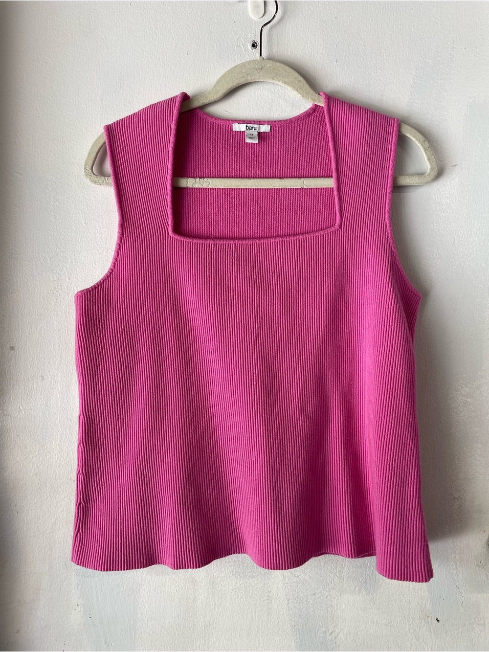 Bar III Hot Pink Ribbed Square Neck Tank